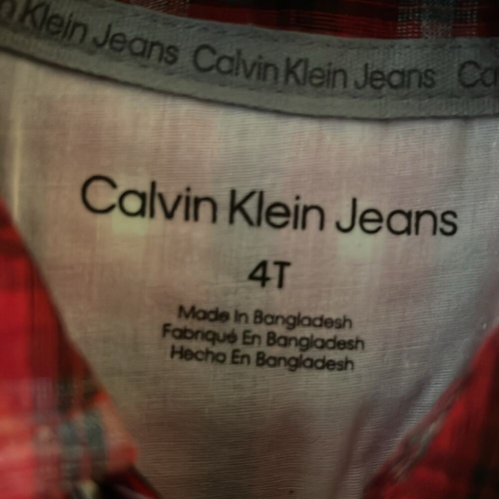 Calvin Klein Kids Red and Black Checkered Cotton Western Plaid Shirt Size 4T - Picture 4 of 4